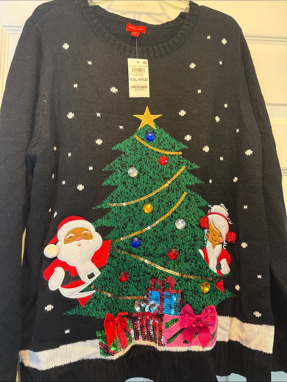 Holiday Lane Women’s Christmas Tree Sweater with Santa and Gifts - Black XXL NWT